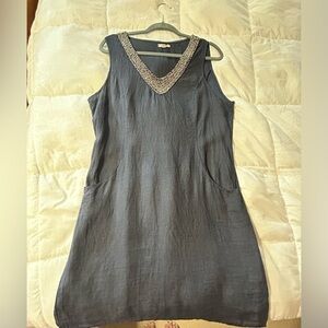 Lina Tomei Linen Beaded Dress Navy Size XL Italy